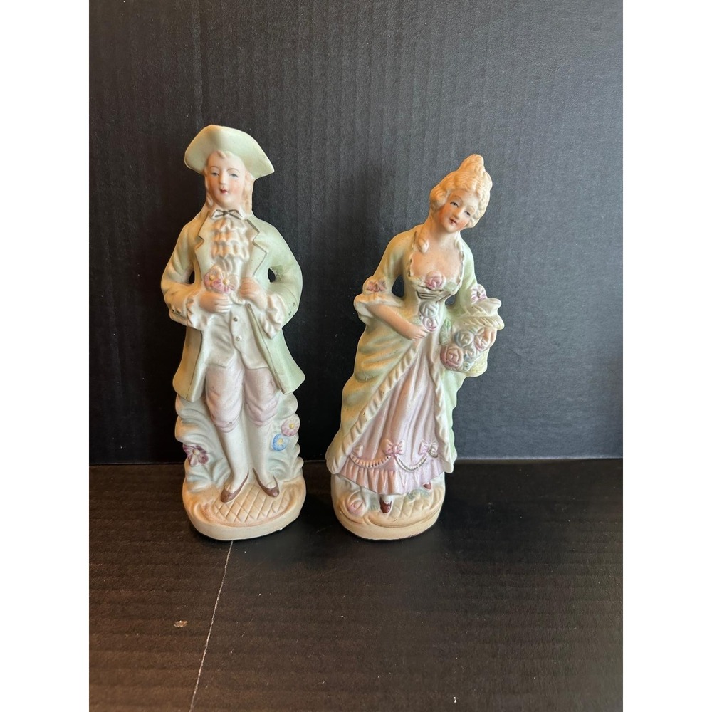 Porcelain Bisque Colonial Woman & Man Figures